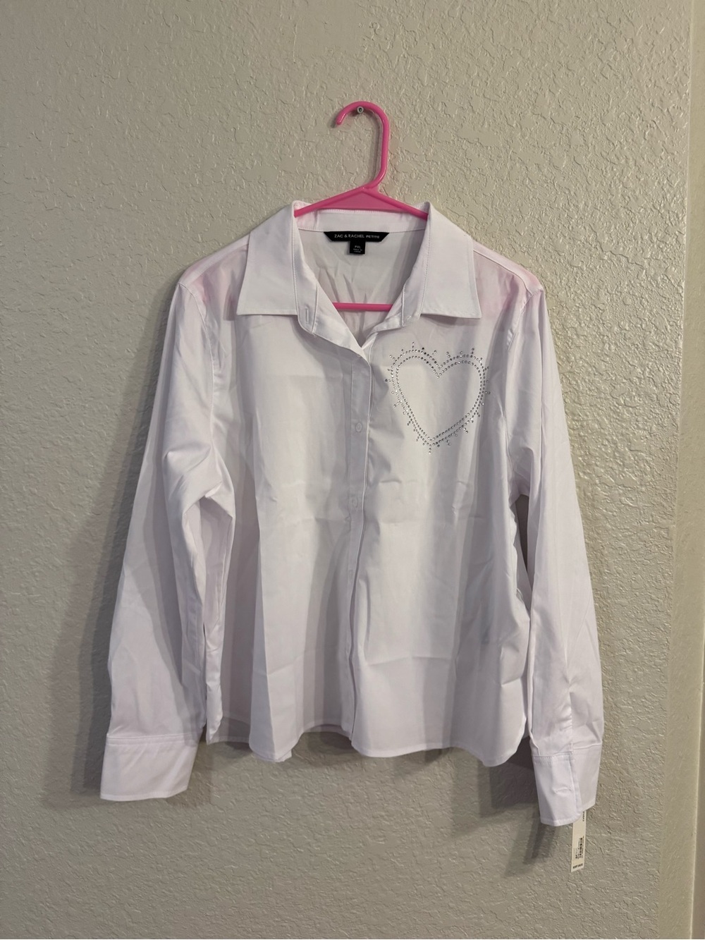 Zac & Rachel White Button-Down Shirt with Heart Stud Detail